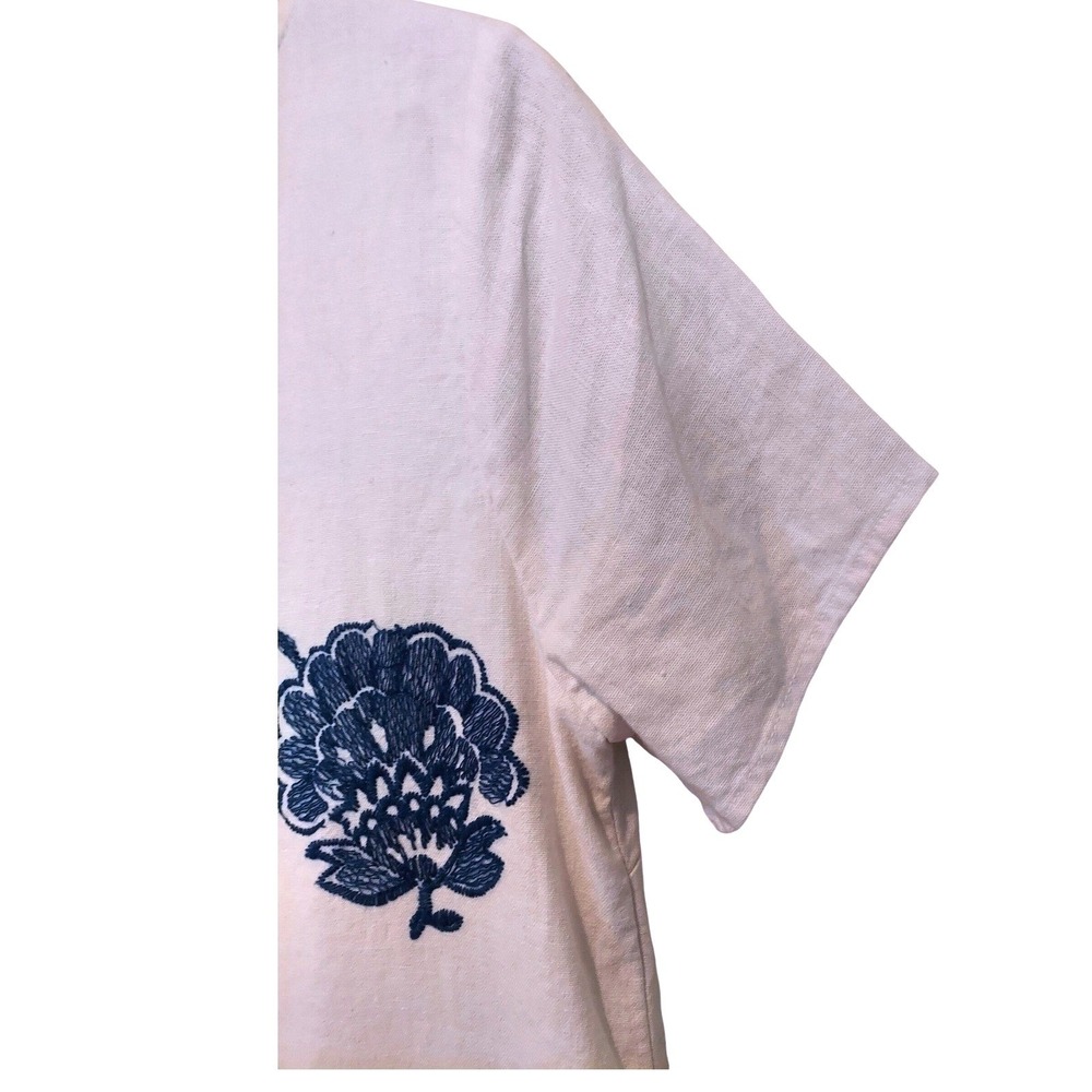 Old Navy Boho Womens White Blue Floral Embroidered Shift Dress Short Sleeve SM - Picture 5 of 6